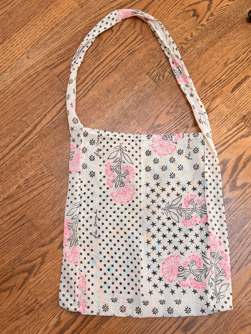Free People Mesh Tote Floral Patchwork Shoulder Bag in Cream and Pink
